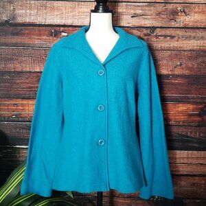Chicos 100% Knitted Wool Teal Button Front Jacket Size 1 Medium
